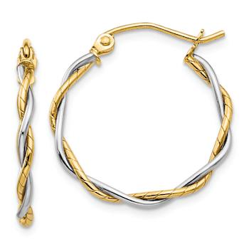14k Yellow Gold and 14k White Gold 5/8" Polished Twisted Hoop Earrings