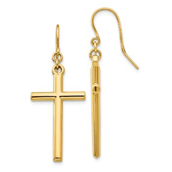 14k Yellow Gold Cross Dangle Earrings