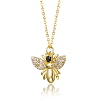 CZ Wasp Pendant Necklace In 14K Gold Over Brass