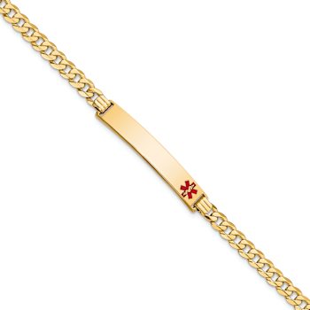14k Yellow Gold Medical Red Enamel Curb Link ID Bracelet