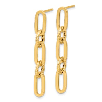14k Yellow Gold Polished and Textured Chain Link Dangle Earrings