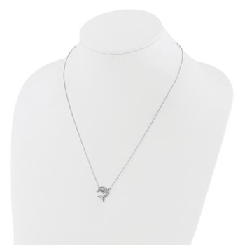 Rhodium Over Sterling Silver Polished Cubic Zirconia Dolphin 18 Inch
with 2" Extension Necklace