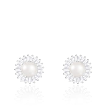 6.5-7mm White Cultured Freshwater Pearl Rhodium Over Sterling Silver Earrings