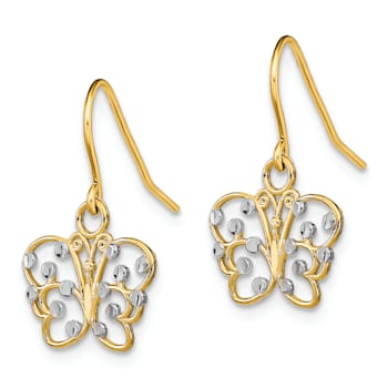14k Yellow Gold and Rhodium Over 14k Yellow Gold Diamond-Cut Butterfly
Dangle Earrings