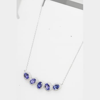 Oval Tanzanite and Round White CZ Rhodium Over Sterling Silver Necklace, 4ctw