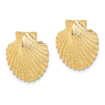 14k Yellow Gold 2D Textured Scallop Shell Stud Earrings