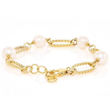 Freshwater Pearl Station Bracelet In 18K Gold Over Bronze
