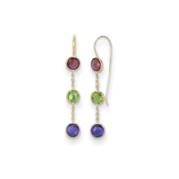 14K Yellow Gold Garnet, Peridot, and Amethyst Dangle Earrings