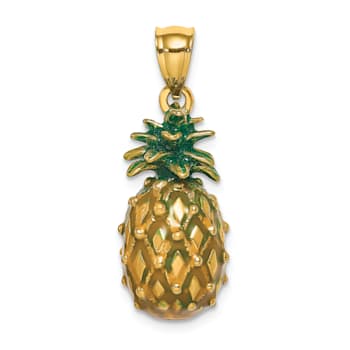 14k Yellow Gold Polished and Textured 3D Enameled Pineapple Charm