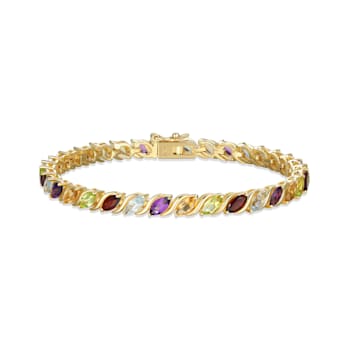 Multi-Color Multi-Gemstone 18k Yellow Gold Over Sterling Silver Tennis Bracelet