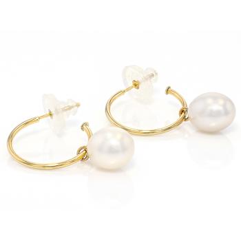Freshwater Pearl Drop Earrings In Solid 14K Gold