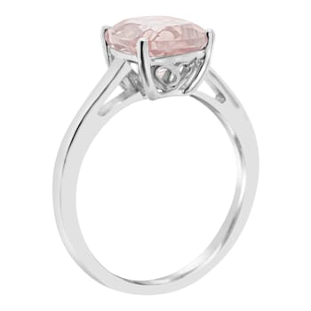 8mm Square Cushion Rose Quartz Rhodium Over Sterling Silver Ring