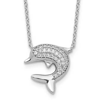 Rhodium Over Sterling Silver Polished Cubic Zirconia Dolphin 18 Inch
with 2" Extension Necklace