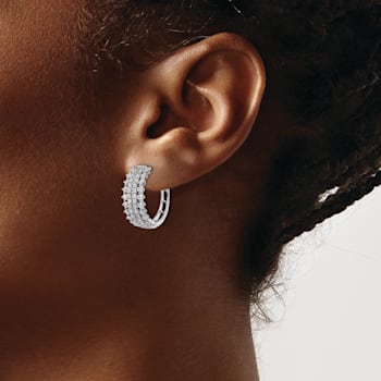 Rhodium Over 14K White Gold Lab Grown Diamond SI1/SI2, G H I, Hinged
Hoop Earrings