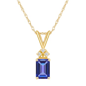 7x5mm Emerald Cut Tanzanite with Diamond Accents 14k Yellow Gold Pendant
With Chain