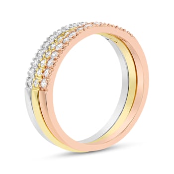 0.45ctw Diamond Stackable Band Ring Set of 3 in 14k Tri Color Gold