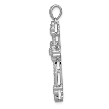 Rhodium Over 14K White Gold 3/8ct. Diamond Budded Cross Pendant