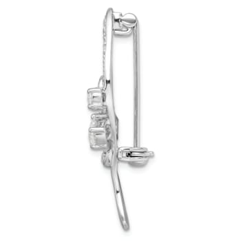Sterling Silver Rhodium-plated Cubic Zirconia Leaf Pin