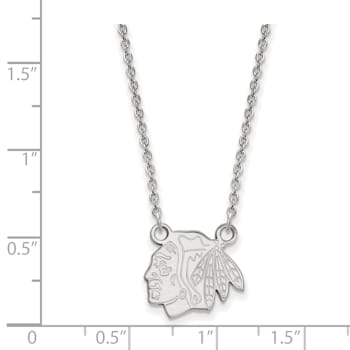 Rhodium Over Sterling Silver NHL LogoArt Chicago Blackhawks Pendant Necklace