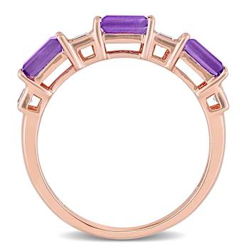 Amethyst and White Topaz 10K Rose Gold Semi-Eternity Ring 0.88ctw