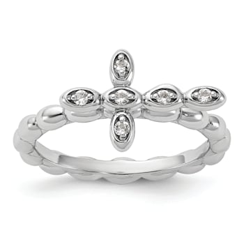 Rhodium Over Sterling Silver Stackable Expressions Cross White Topaz
Ring 0.09ctw