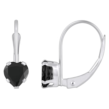 5mm Heart Shape Black Onyx Rhodium Over 10k White Gold Drop Earrings
