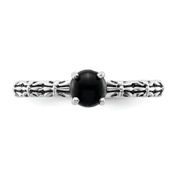 Sterling Silver Stackable Expressions Antiqued Black Agate Ring