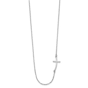 Rhodium Over 14K White Gold Small Sideways Curved Cross Necklace
