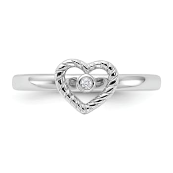 Sterling Silver Stackable Expressions Heart Diamond Ring 0.015ctw