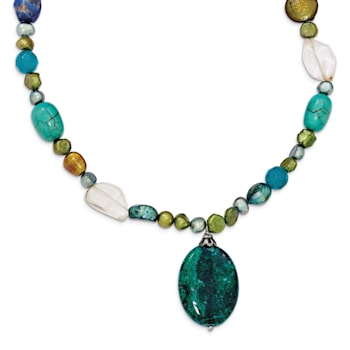 Sterling Silver Citrine, Lapis, Agate, Howlite, Jadeite, Chrysocolla Necklace