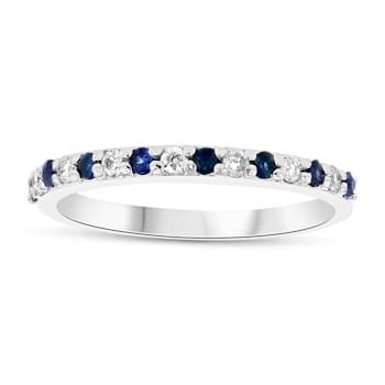 Sapphire and Diamond 14k White Gold Anniversary Style Band Ring 0.35ctw