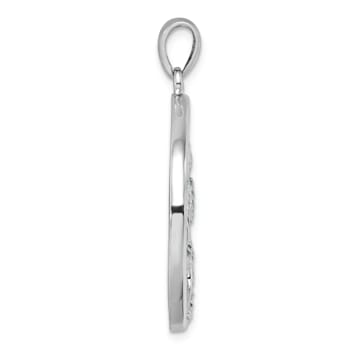 Rhodium Over Sterling Silver Cubic Zirconia Wave and Palm Tree Pendant