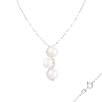 8-9mm White Cultured Freshwater Pearl Sterling Silver Pendant W/Chain