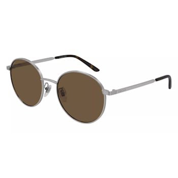 Gucci Silver Tone Frame / Brown Lens Round Sunglasses