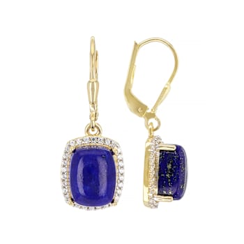 Lapis Lazuli And White Zircon Dangle Earrings In 18K Gold Over Sterling
Silver 0.46ctw