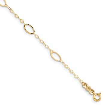 14k Yellow Gold 4mm Oval Design Diamond-Cut Link Bracelet