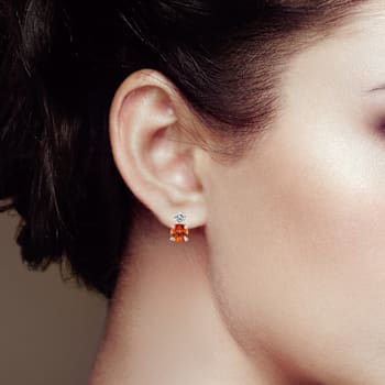 Peach Orange Lab Created Padparadscha Sapphire and Moissanite Rhodium
Over Sterling Silver Earrings