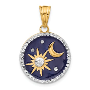 14k Two-tone Gold Diamond-Cut Enameled Sun and Moon Pendant