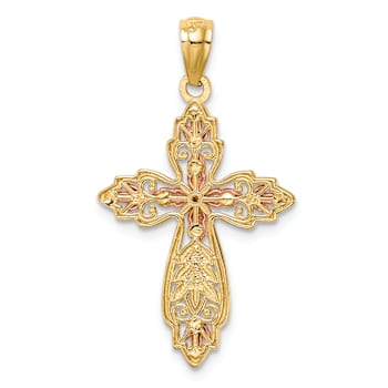 14k Yellow Gold and 14k Rose Gold Textured Cross Pendant