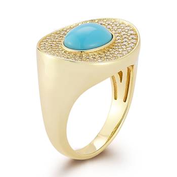 Rachel Zoe Lab-Created Turquoise Signet Ring in 14K Gold Over Sterling Silver