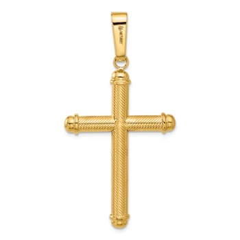 14k Yellow Gold Polished and Textured Cross Pendant