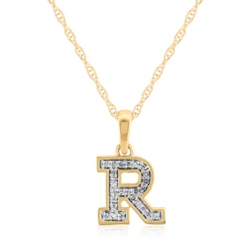 White Diamond Accent 10k Yellow Gold R Initial Pendant With 18” Rope Chain