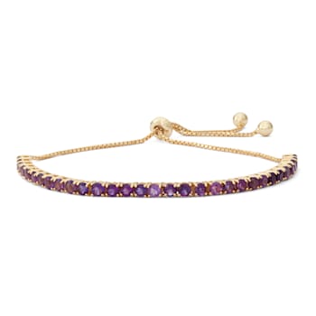 Round Amethyst 14K Yellow Gold Over Sterling Silver Bolo Bracelet 2.63ctw