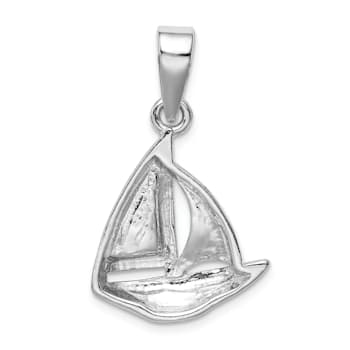 Rhodium Over Sterling Silver Blue Inlay Lab Created Opal Sailboat Pendant