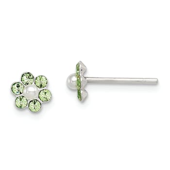Sterling Silver Crystal and Imitation Pearl Flower Post Earring Set