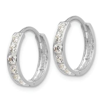 Rhodium Over 14K White Gold Cubic Zirconia Children's Hinged Hoop Earrings