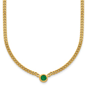 14K Yellow Gold Emerald Curb 18 inch Necklace