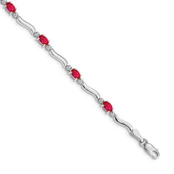 Rhodium Over 14k White Gold Diamond and Ruby Bracelet