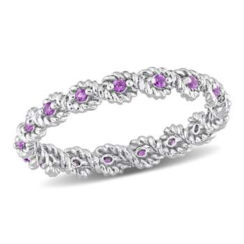 African-Amethyst 10K White Gold Eternity Ring 0.17ctw