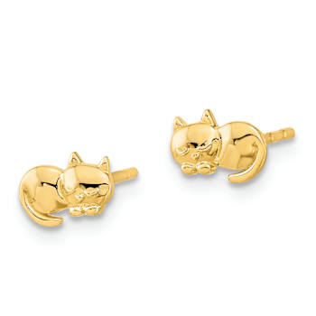 14k Yellow Gold Polished Cat Stud Earrings